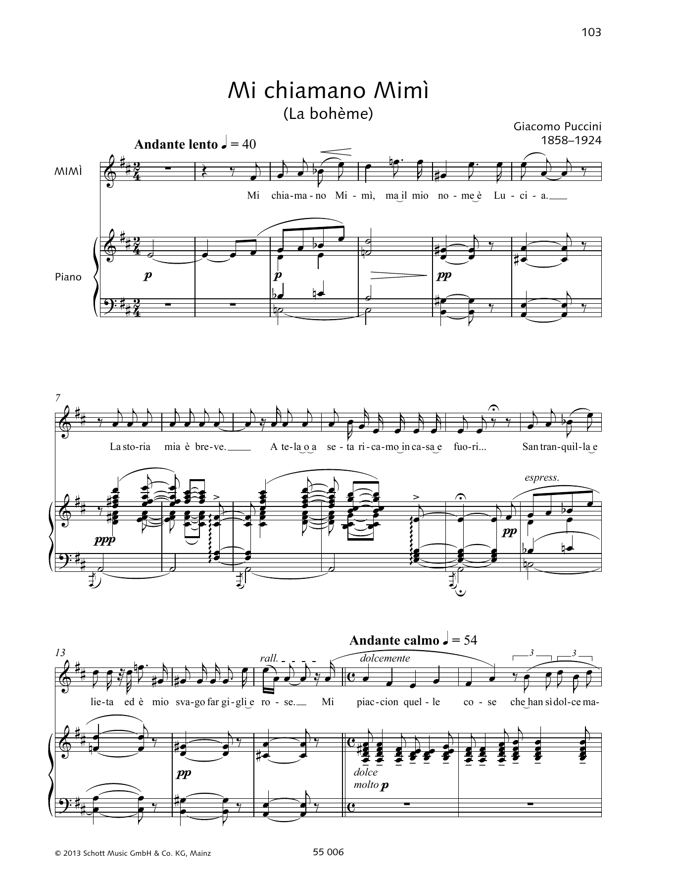 Giacomo Puccini Mi Chiamano Mimi sheet music notes printable PDF score