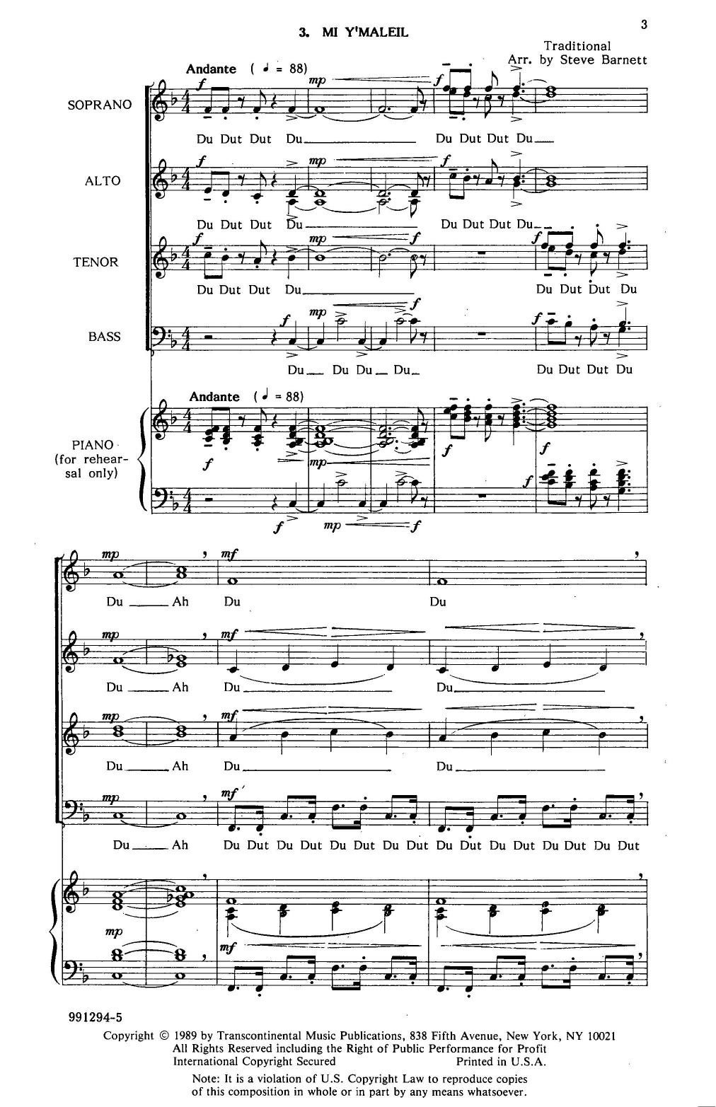 Download Steve Barnett Mi Y'maleil Rehearsal Piano Sheet Music