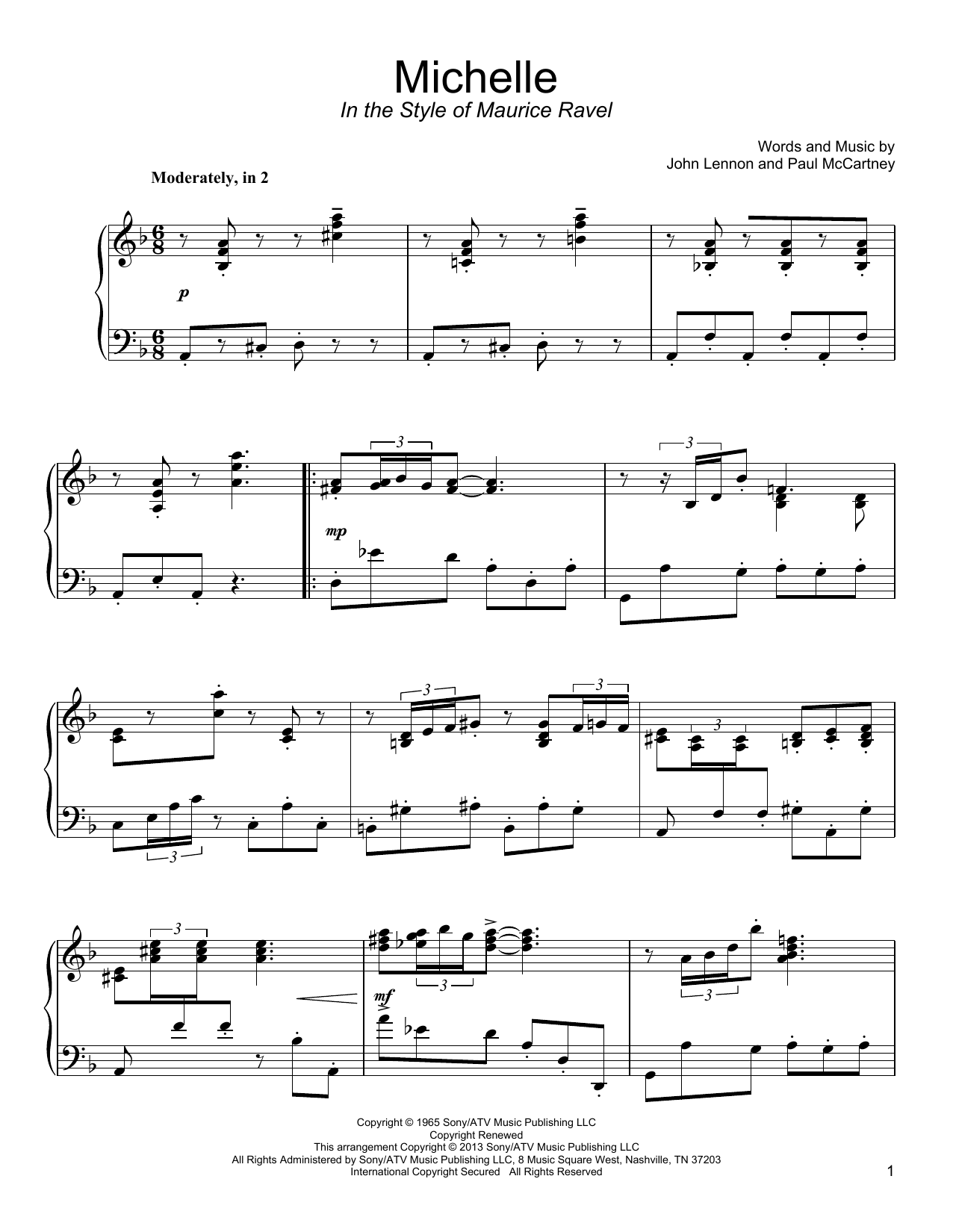 Download The Beatles Michelle [Classical version] Sheet Music