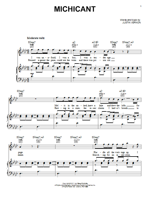 Download Bon Iver Michicant Sheet Music