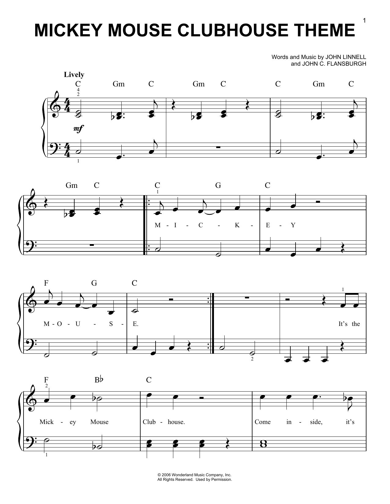 John Flansburgh & John Linnell Mickey Mouse Clubhouse Theme sheet music notes printable PDF score