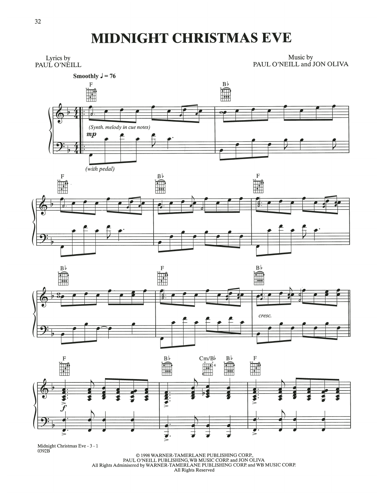 Download Trans-Siberian Orchestra Midnight Christmas Eve Sheet Music
