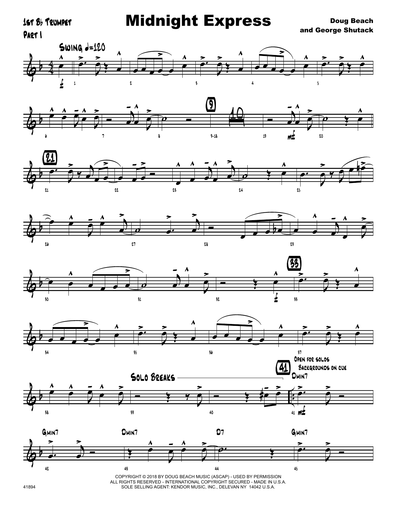 Download Doug Beach & George Shutack Midnight Express - 1st Bb Trumpet Sheet Music
