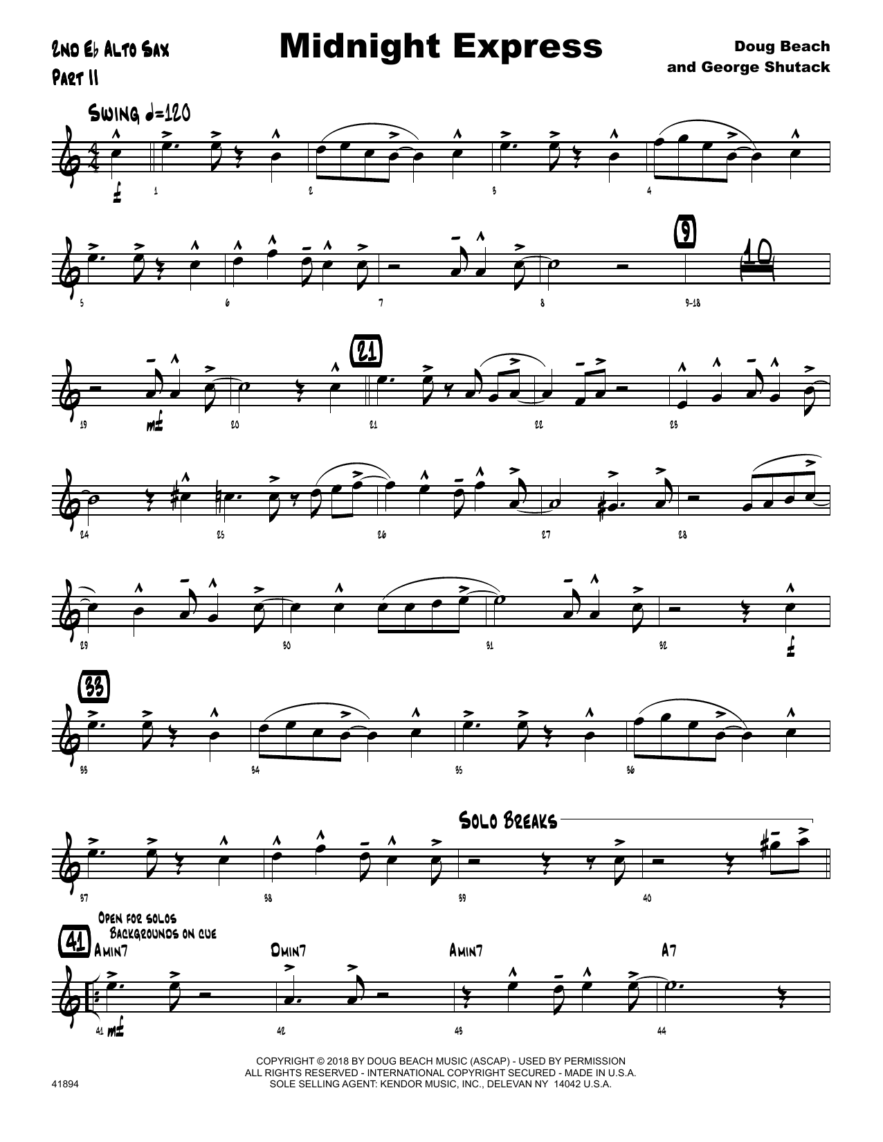 Download Doug Beach & George Shutack Midnight Express - 2nd Eb Alto Saxophon Sheet Music