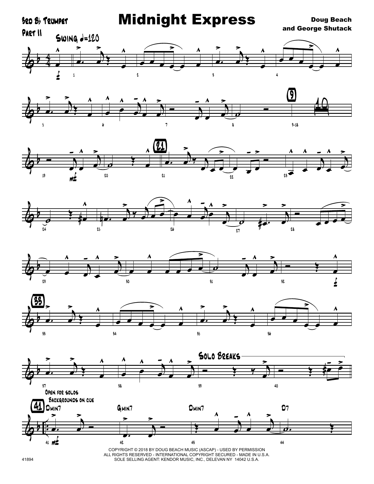 Download Doug Beach & George Shutack Midnight Express - 3rd Bb Trumpet Sheet Music
