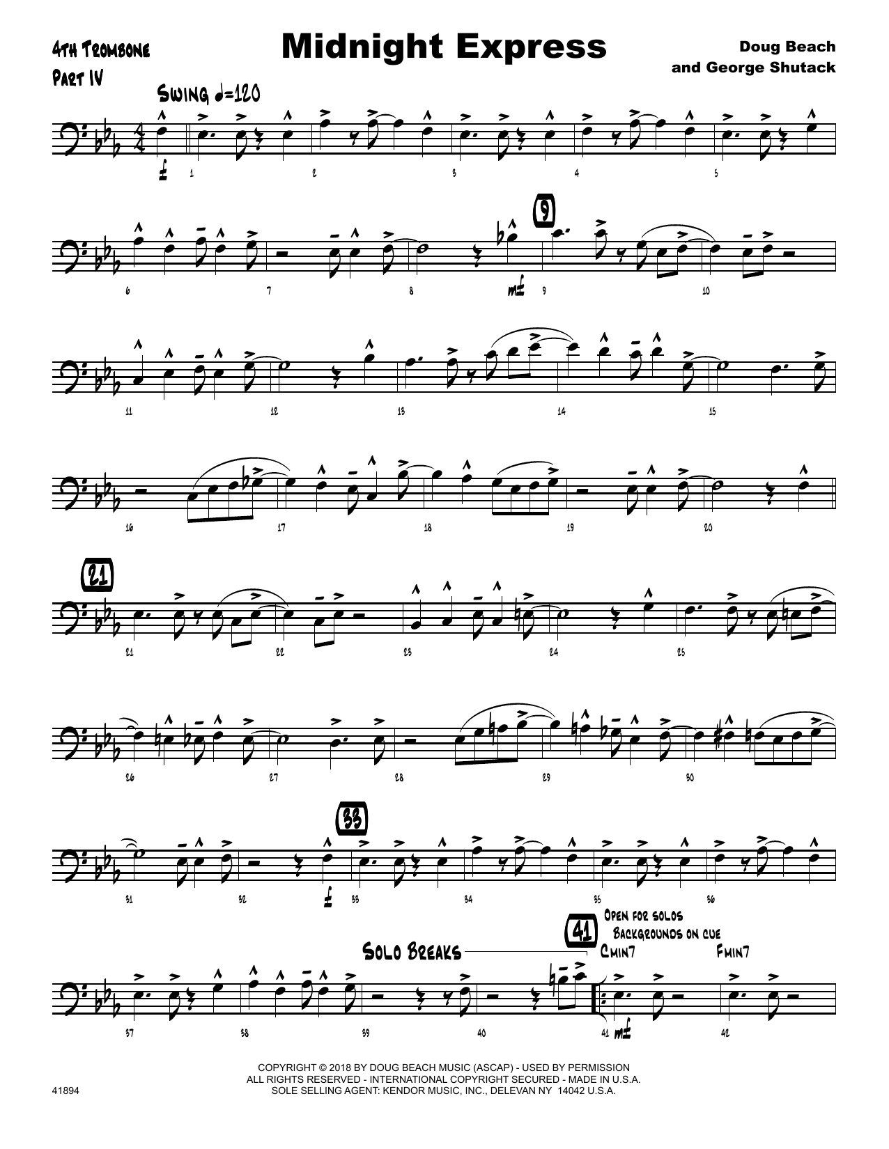 Download Doug Beach & George Shutack Midnight Express - 4th Trombone Sheet Music