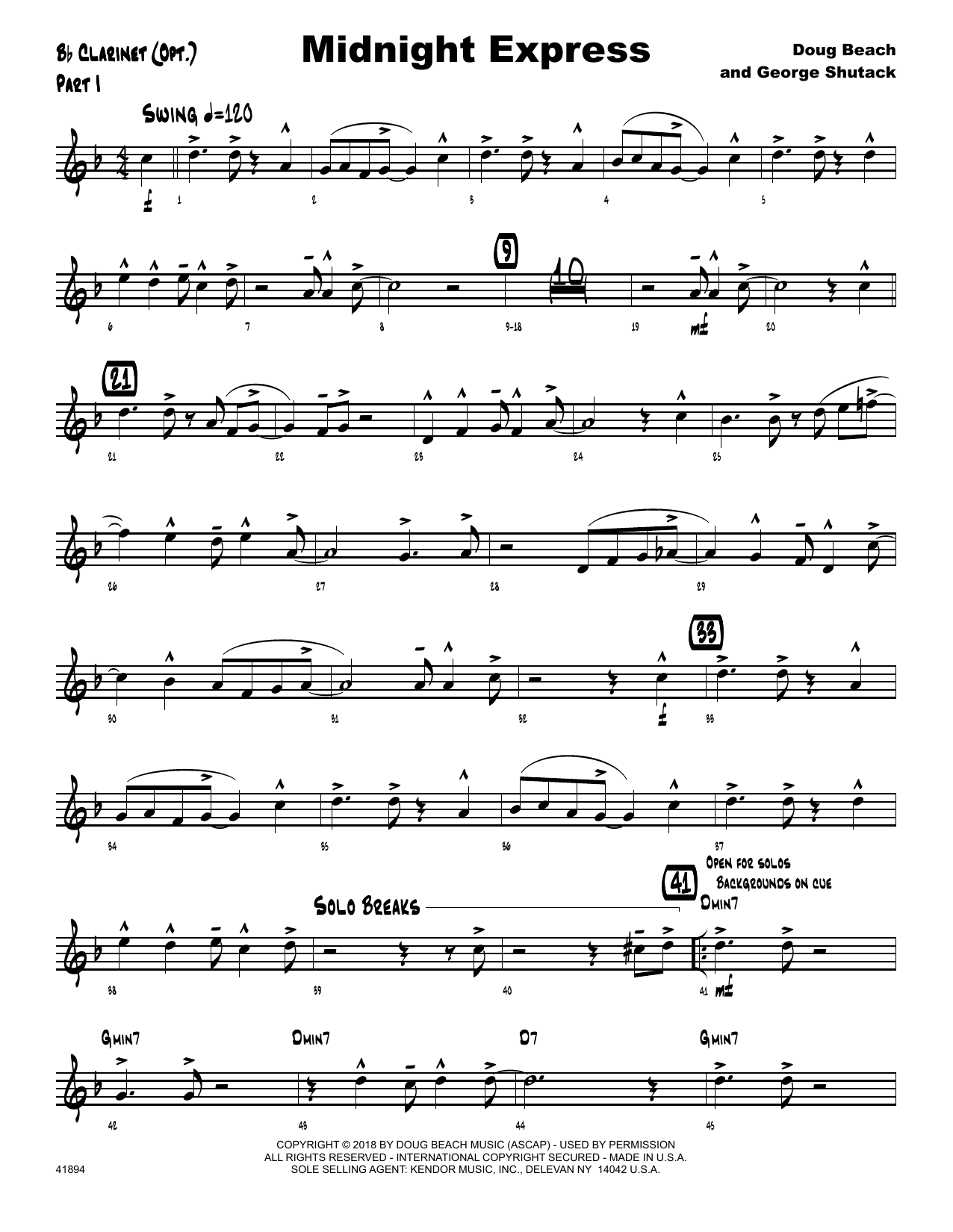 Download Doug Beach & George Shutack Midnight Express - Bb Clarinet Sheet Music