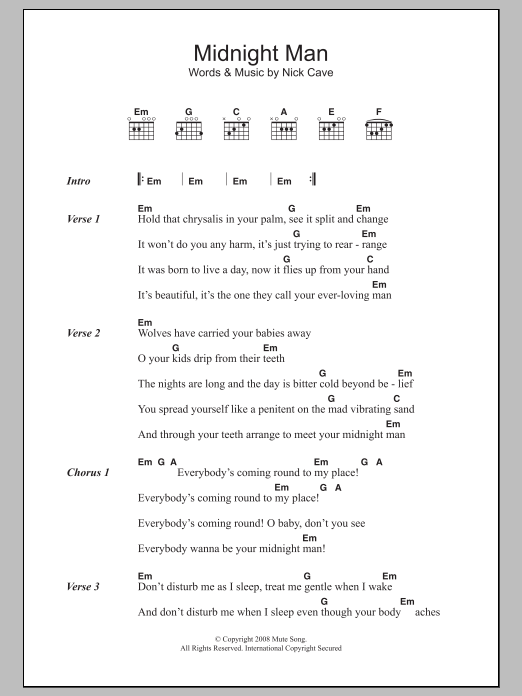 Download Nick Cave Midnight Man Sheet Music