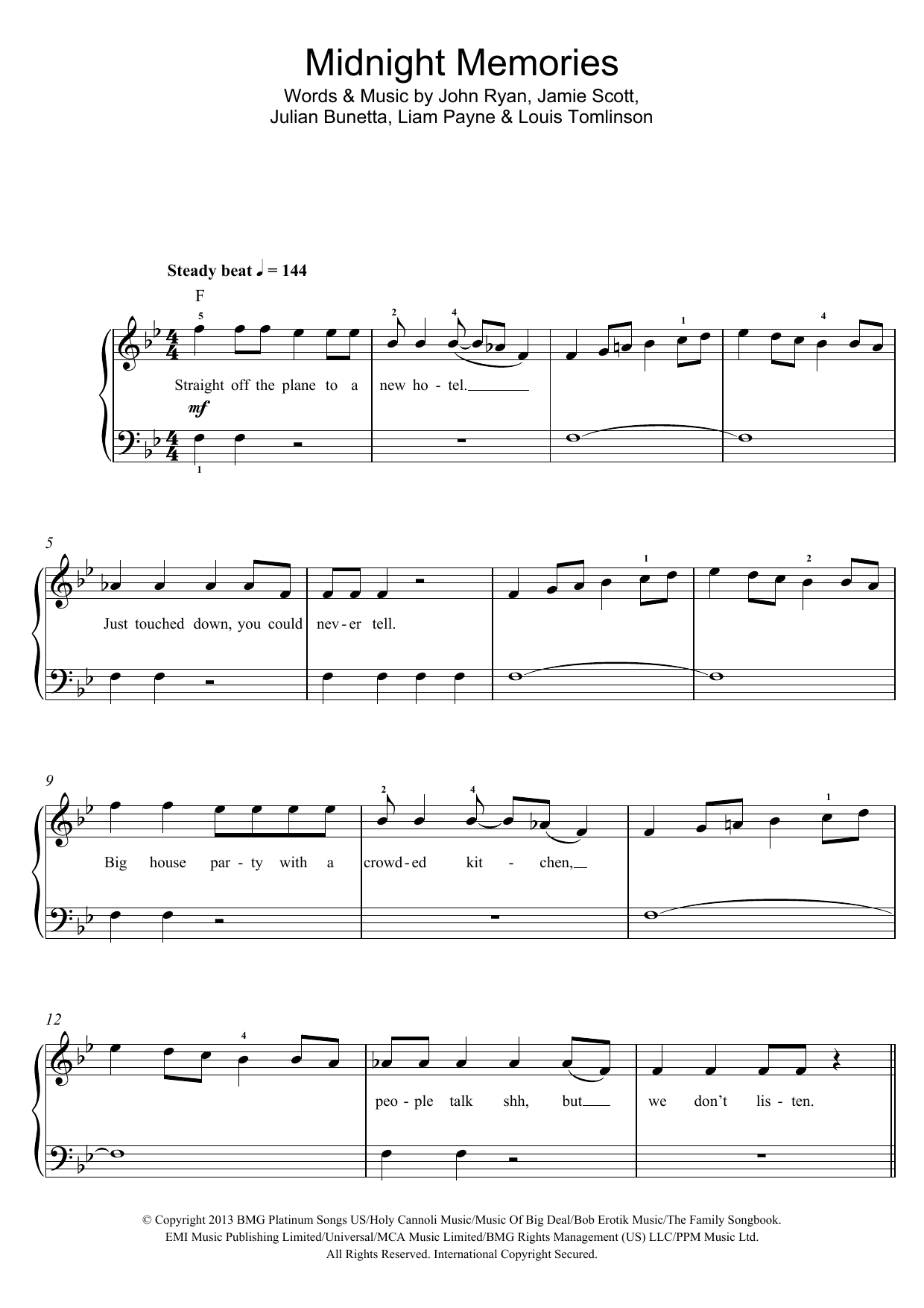 Download One Direction Midnight Memories Sheet Music