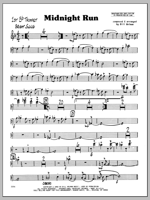 Download Bill Holman Midnight Run - 1st Bb Trumpet Sheet Music