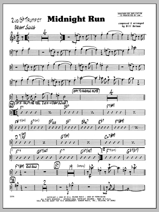 Download Bill Holman Midnight Run - 2nd Bb Trumpet Sheet Music
