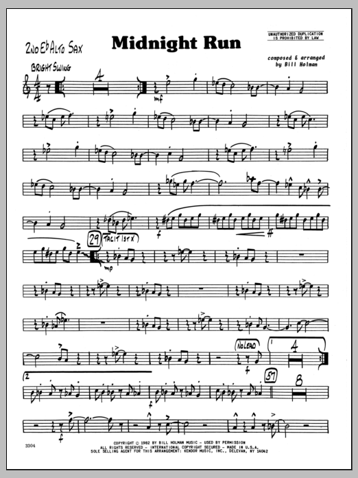 Download Bill Holman Midnight Run - 2nd Eb Alto Saxophone Sheet Music