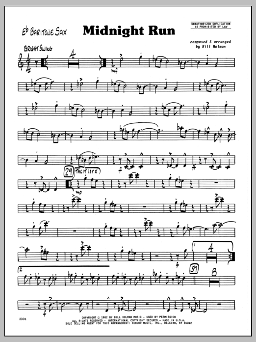 Download Bill Holman Midnight Run - Baritone Sax Sheet Music