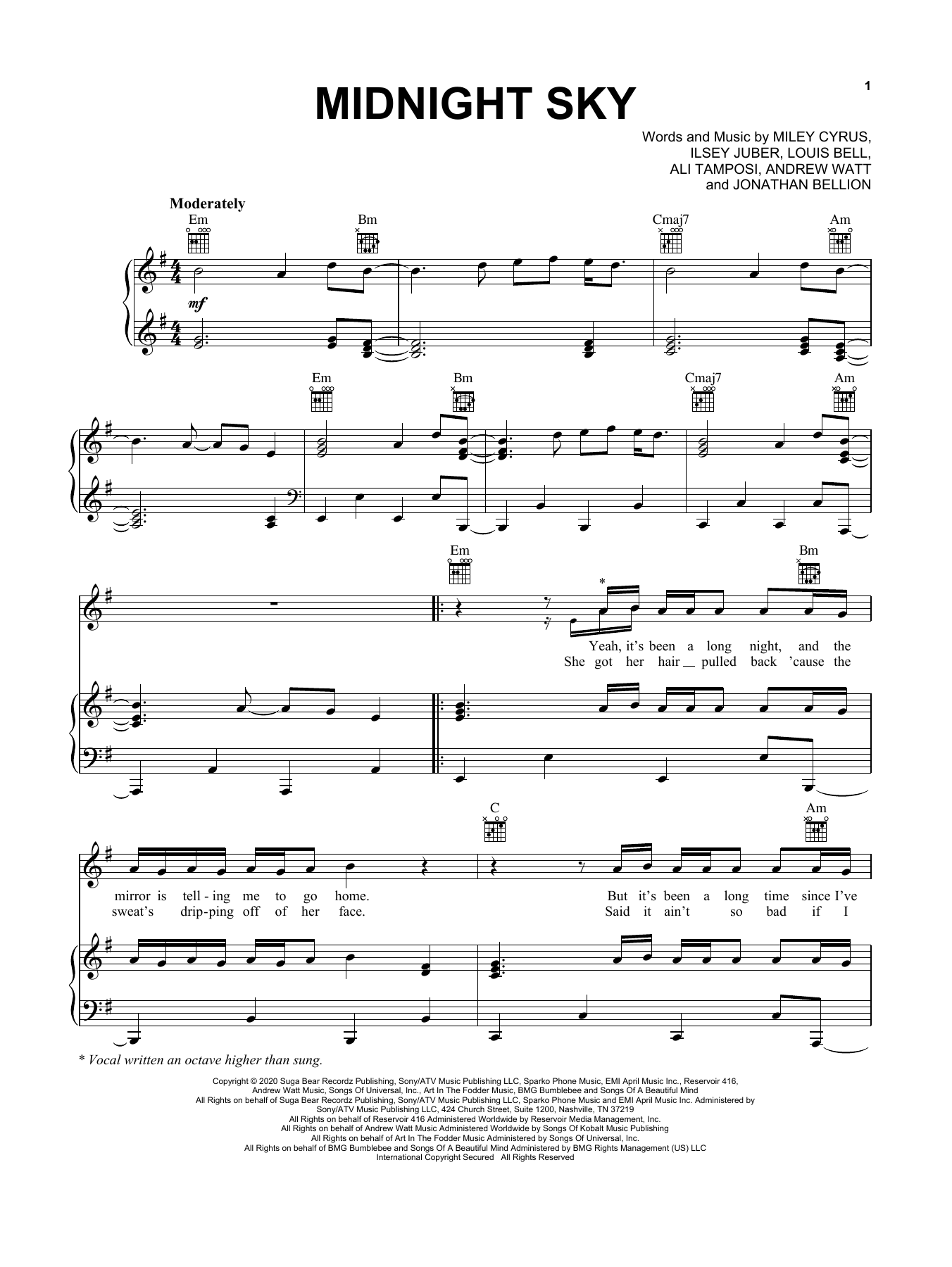 Download Miley Cyrus Midnight Sky Sheet Music