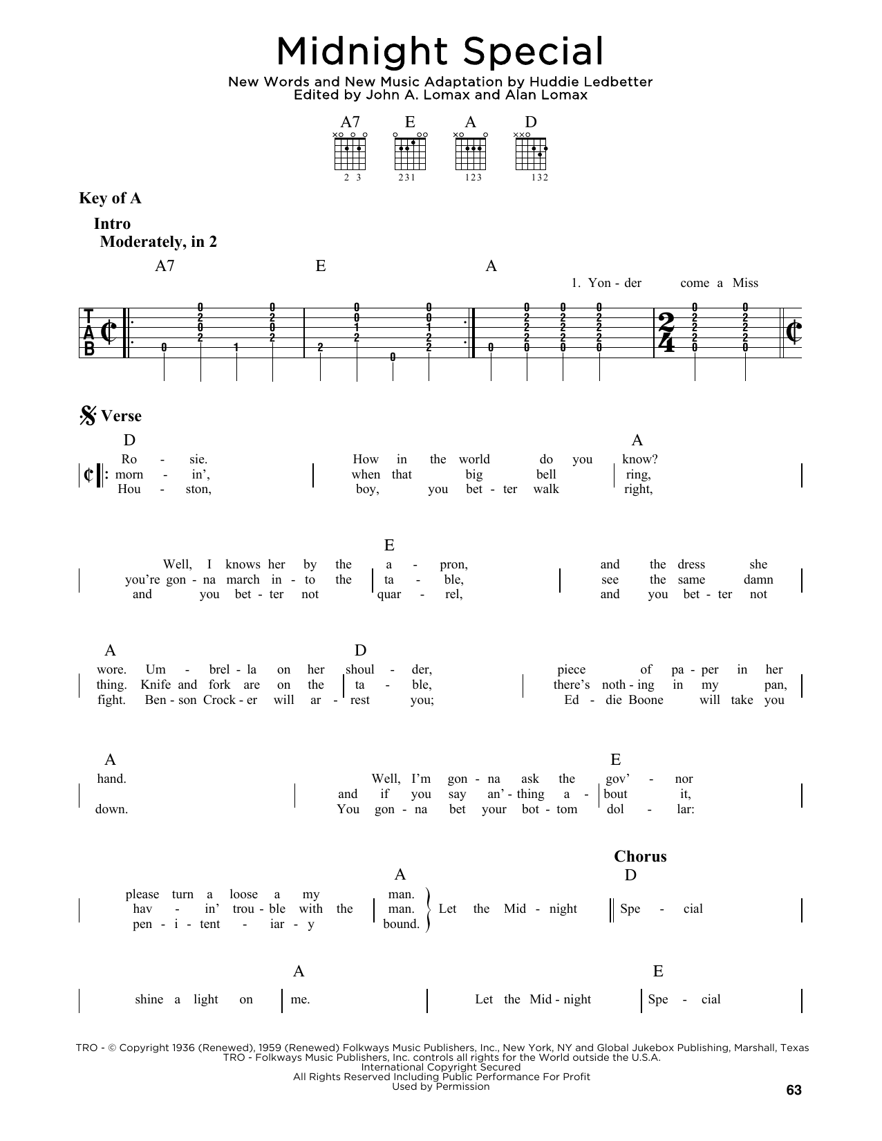 Download Lead Belly Midnight Special Sheet Music