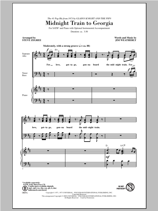 Download Gladys Knight & The Pips Midnight Train To Georgia (arr. Steve Z Sheet Music