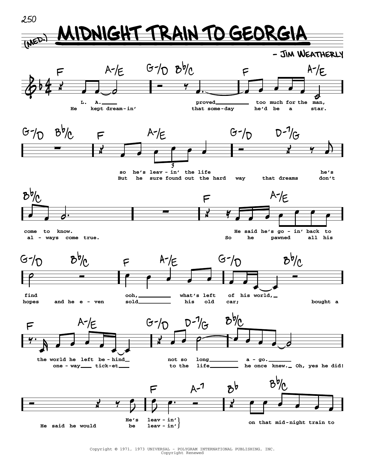 Download Gladys Knight & The Pips Midnight Train To Georgia (High Voice) Sheet Music
