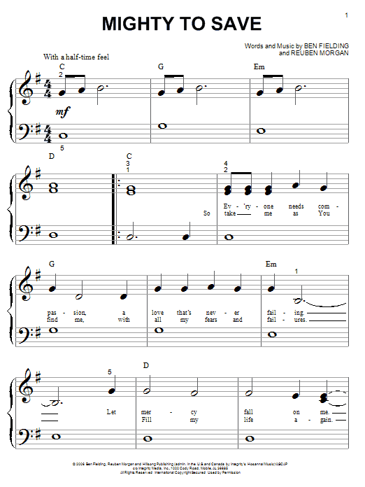 Hillsong Worship Mighty To Save sheet music notes printable PDF score