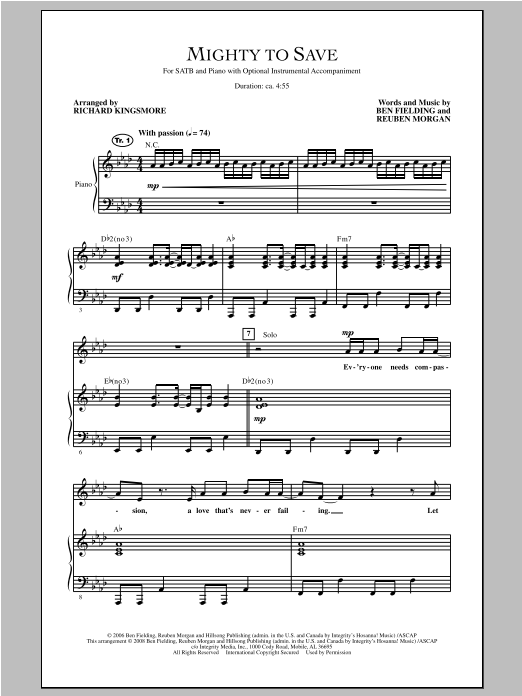 Download Richard Kingsmore Mighty To Save Sheet Music