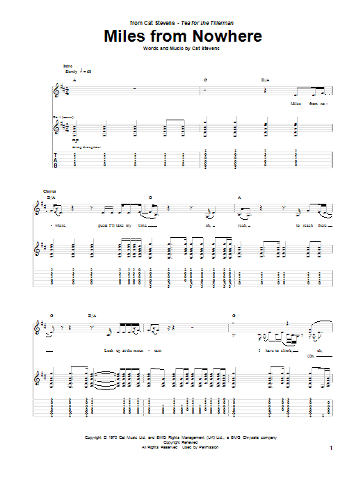 Download Cat Stevens Miles From Nowhere Sheet Music
