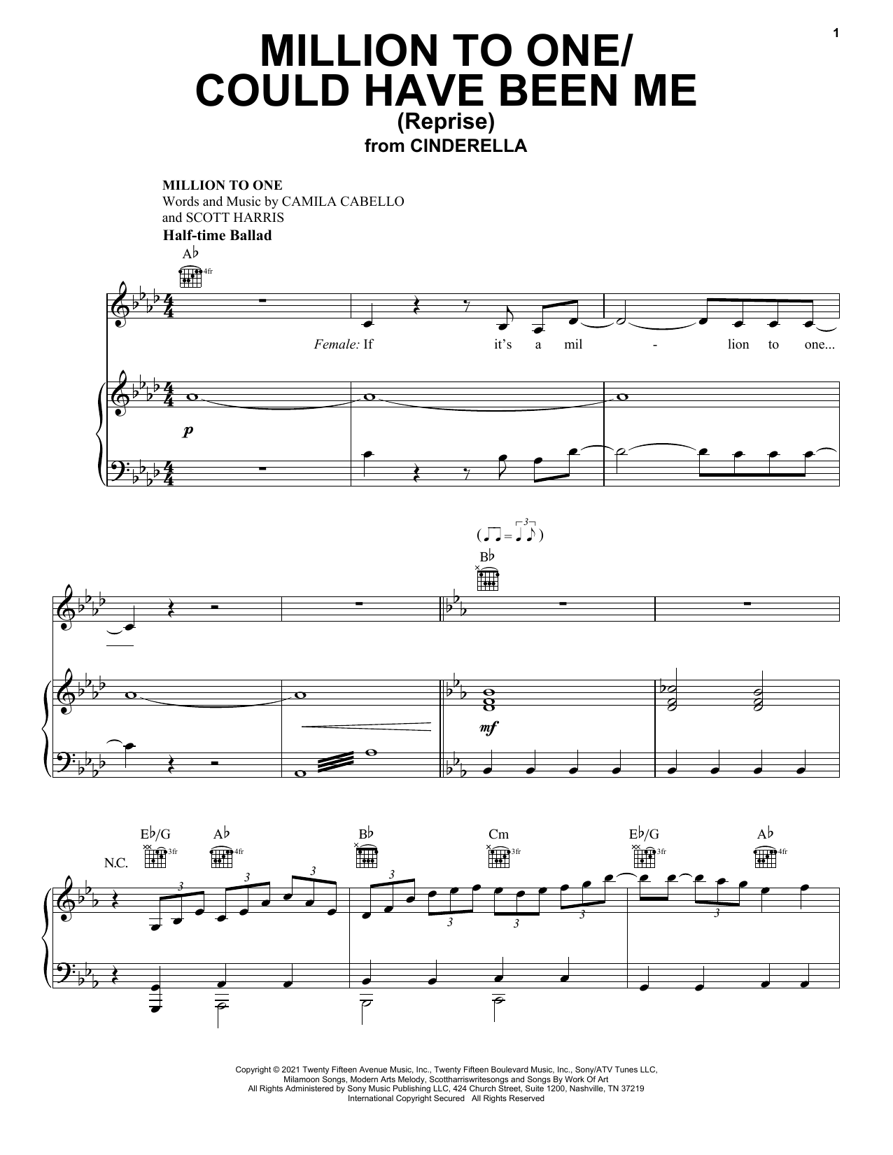 Download Camila Cabello and Nicholas Galitzin Million To One / Could Have Been Me (Re Sheet Music