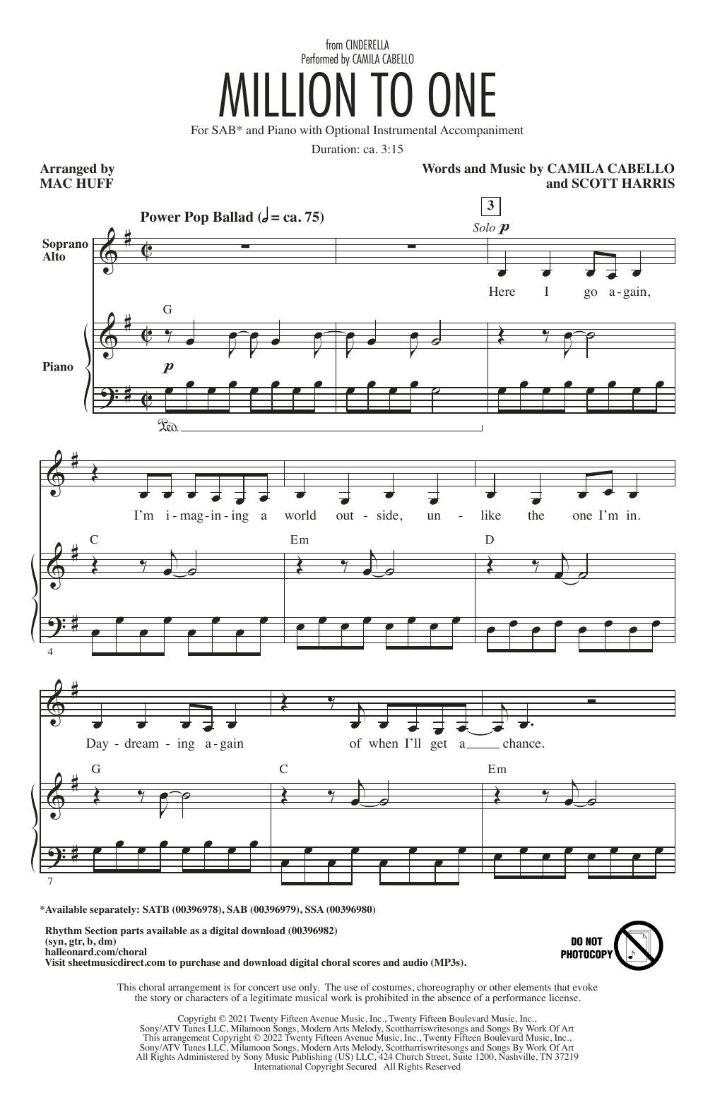 Download Camila Cabello Million To One (from the Amazon Origina Sheet Music