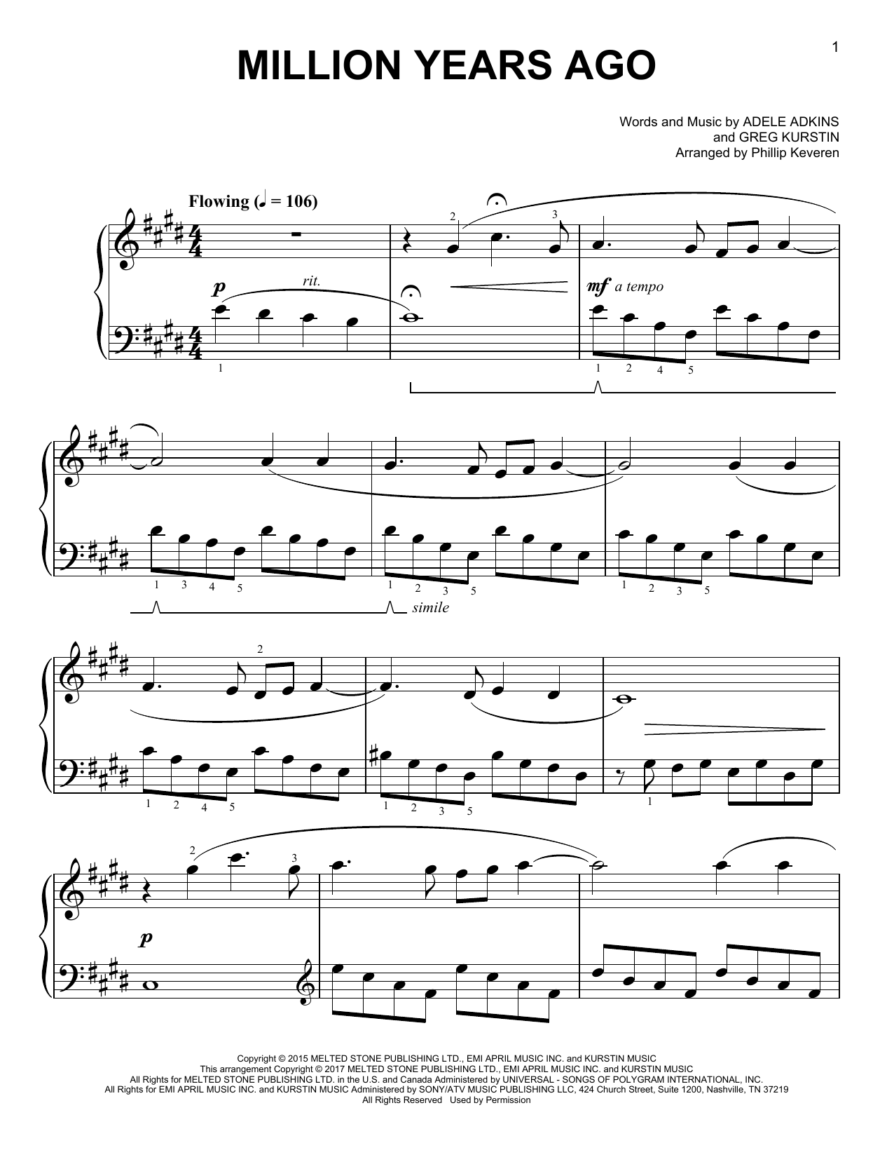 Download Adele Million Years Ago [Classical version] ( Sheet Music