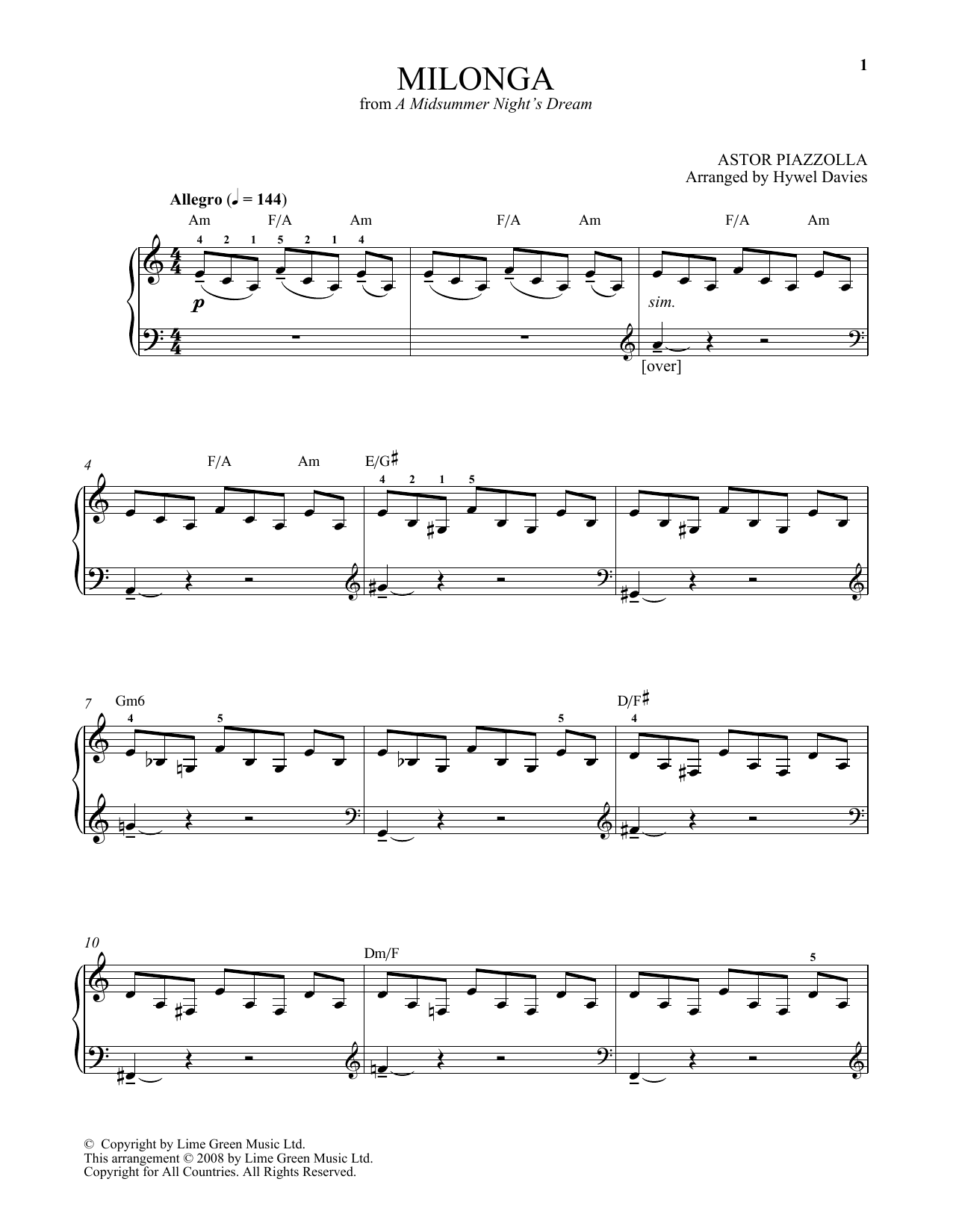 Download Astor Piazzolla Milonga Sheet Music