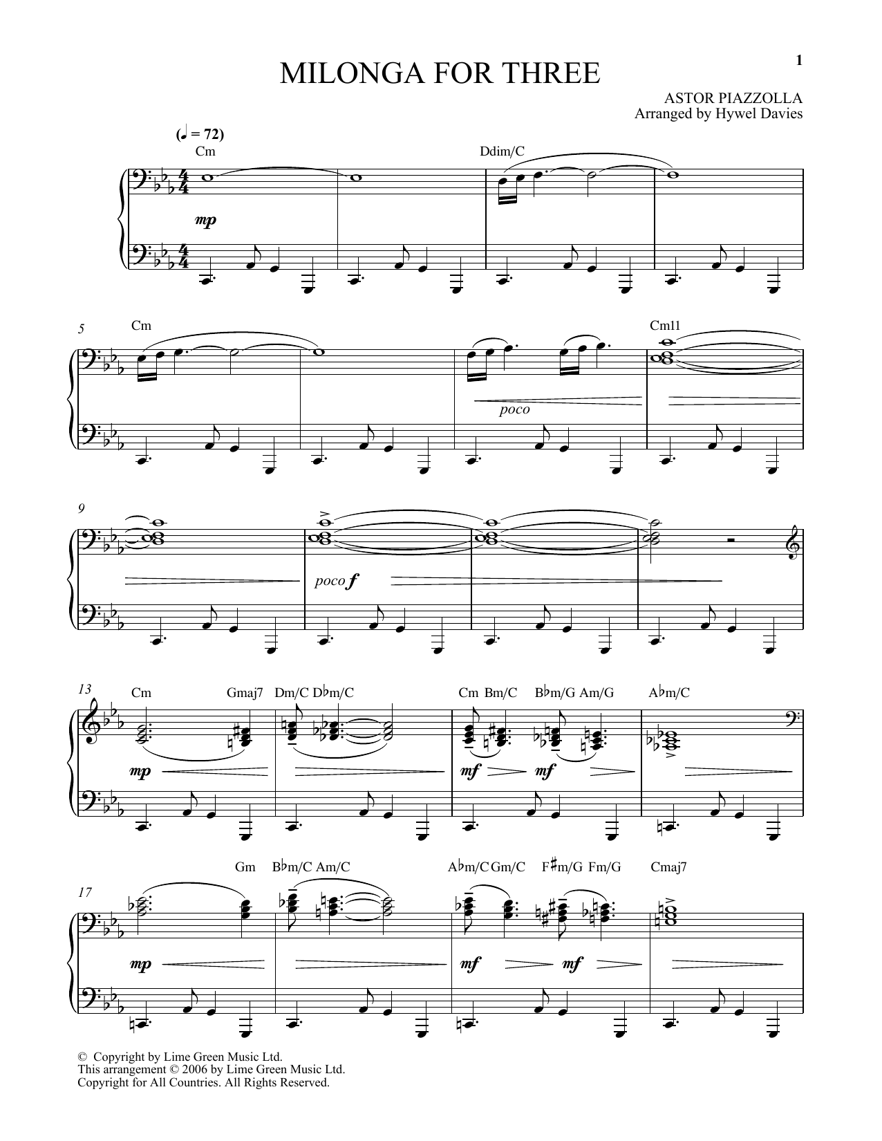 Download Astor Piazzolla Milonga For Three Sheet Music