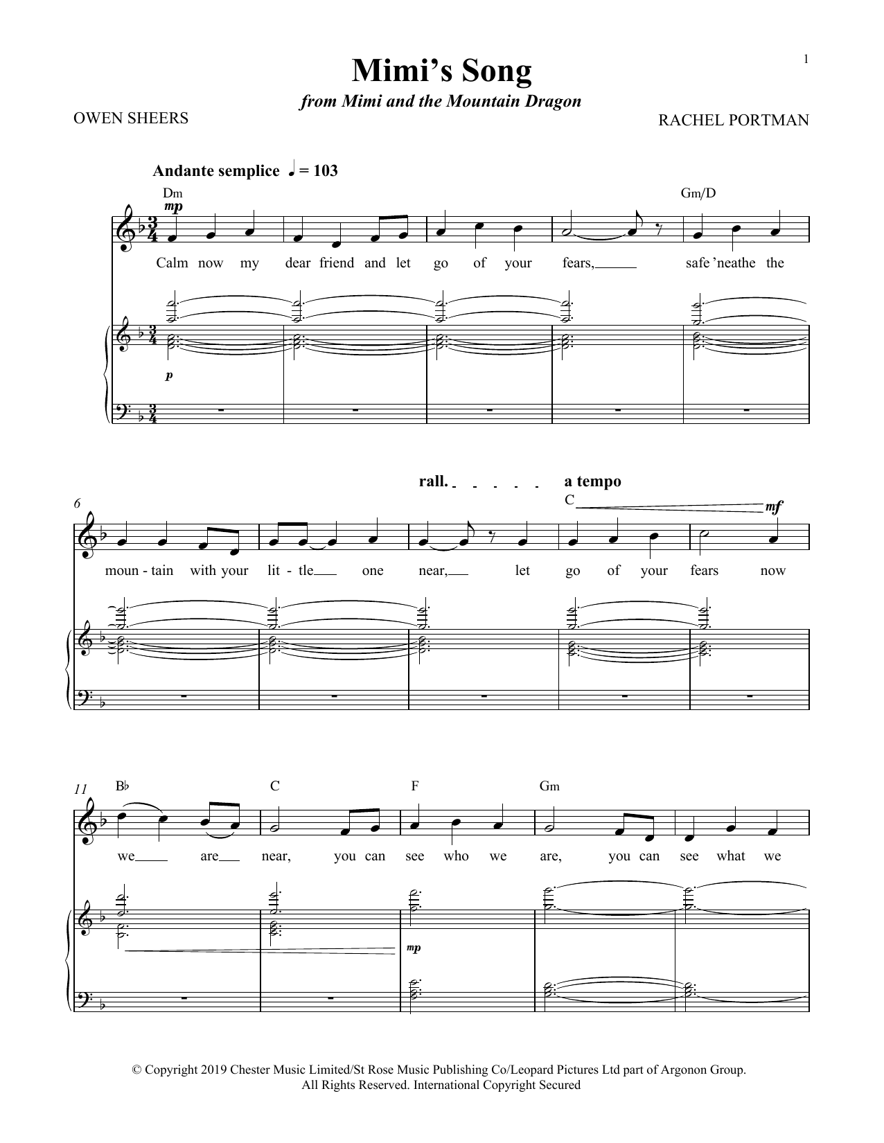 Download Rachel Portman Mimi's Song (from Mimi and the Mountain Sheet Music