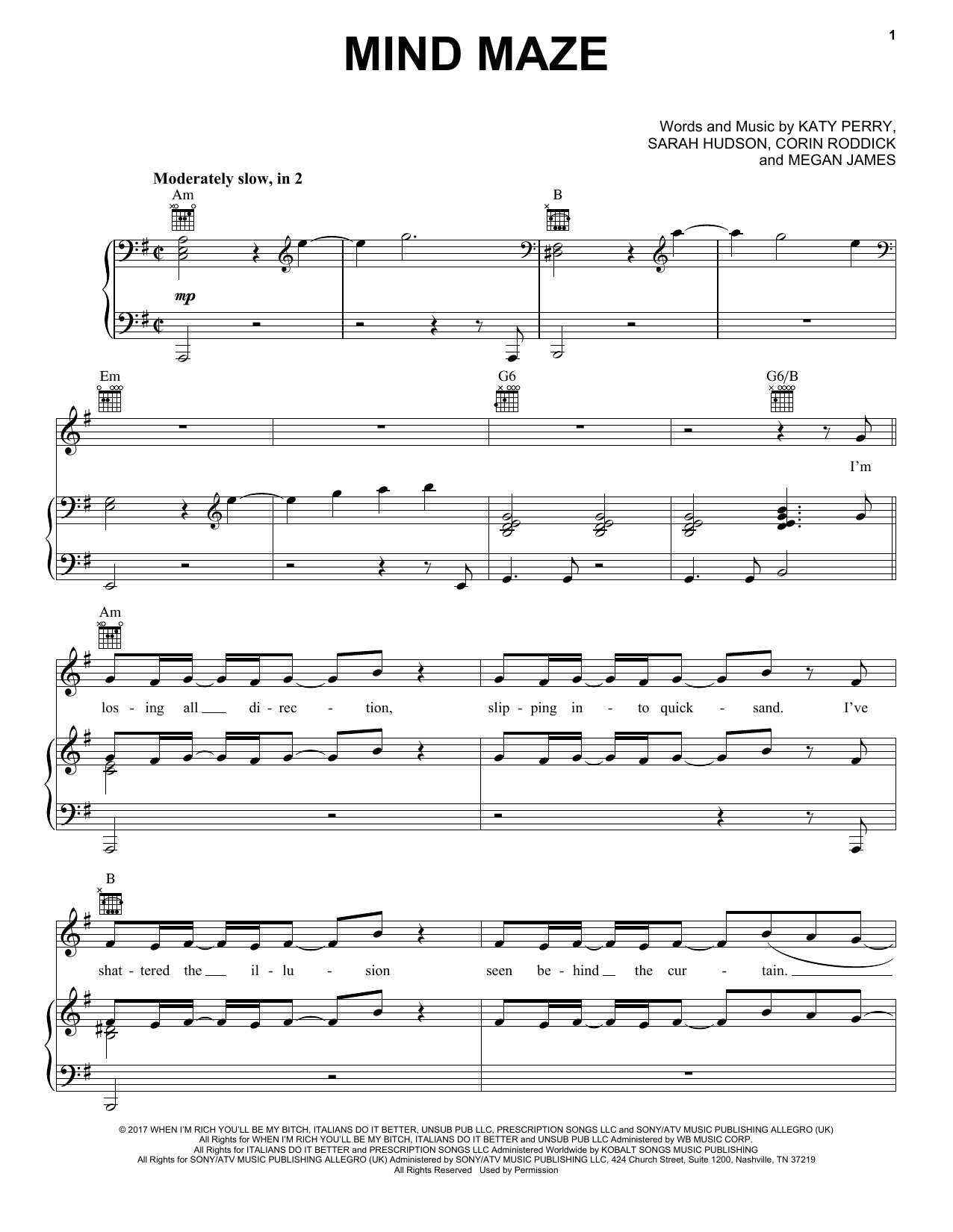 Download Katy Perry Mind Maze Sheet Music