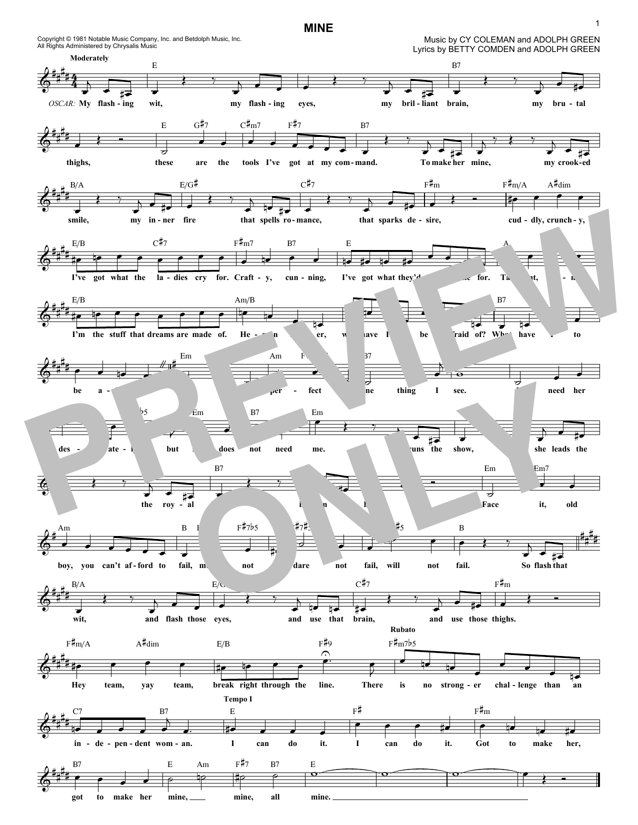 Download Cy Coleman Mine Sheet Music
