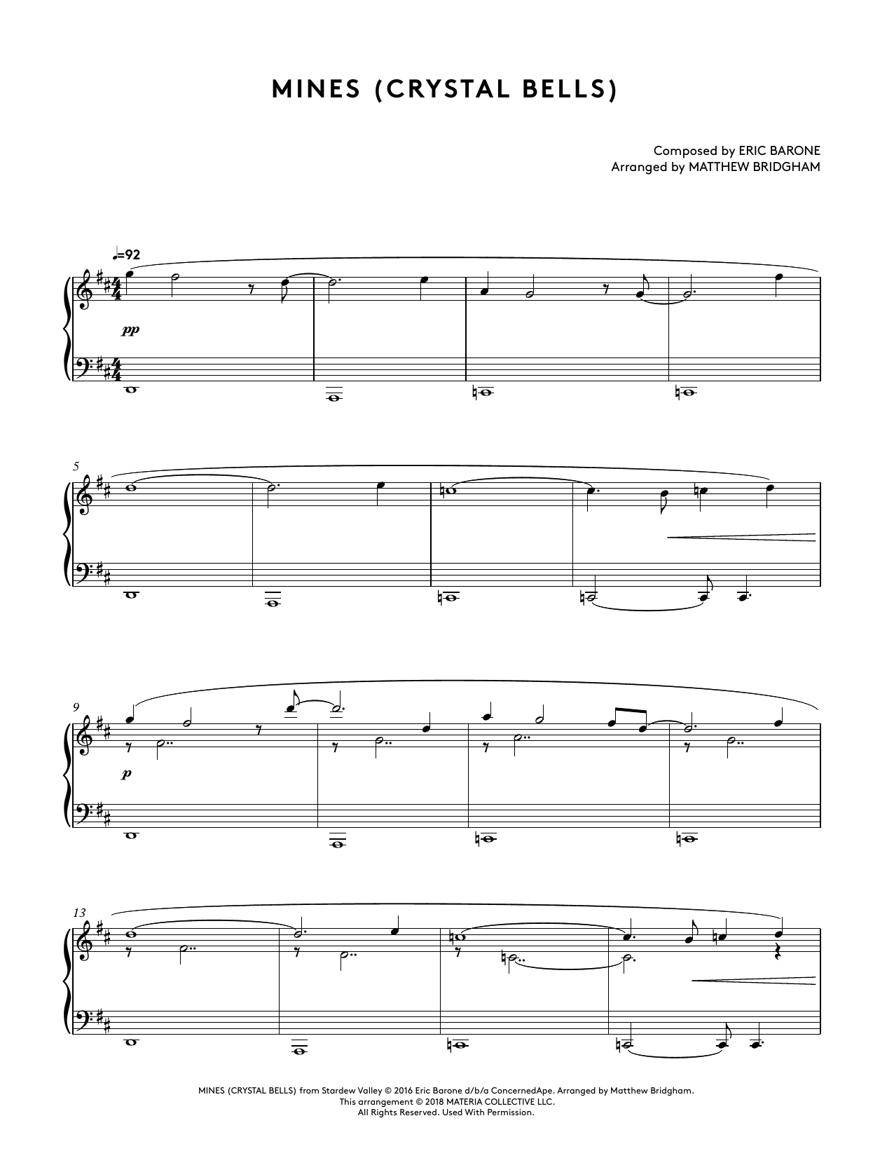 Download Eric Barone Mines (Crystal Bells) (from Stardew Val Sheet Music
