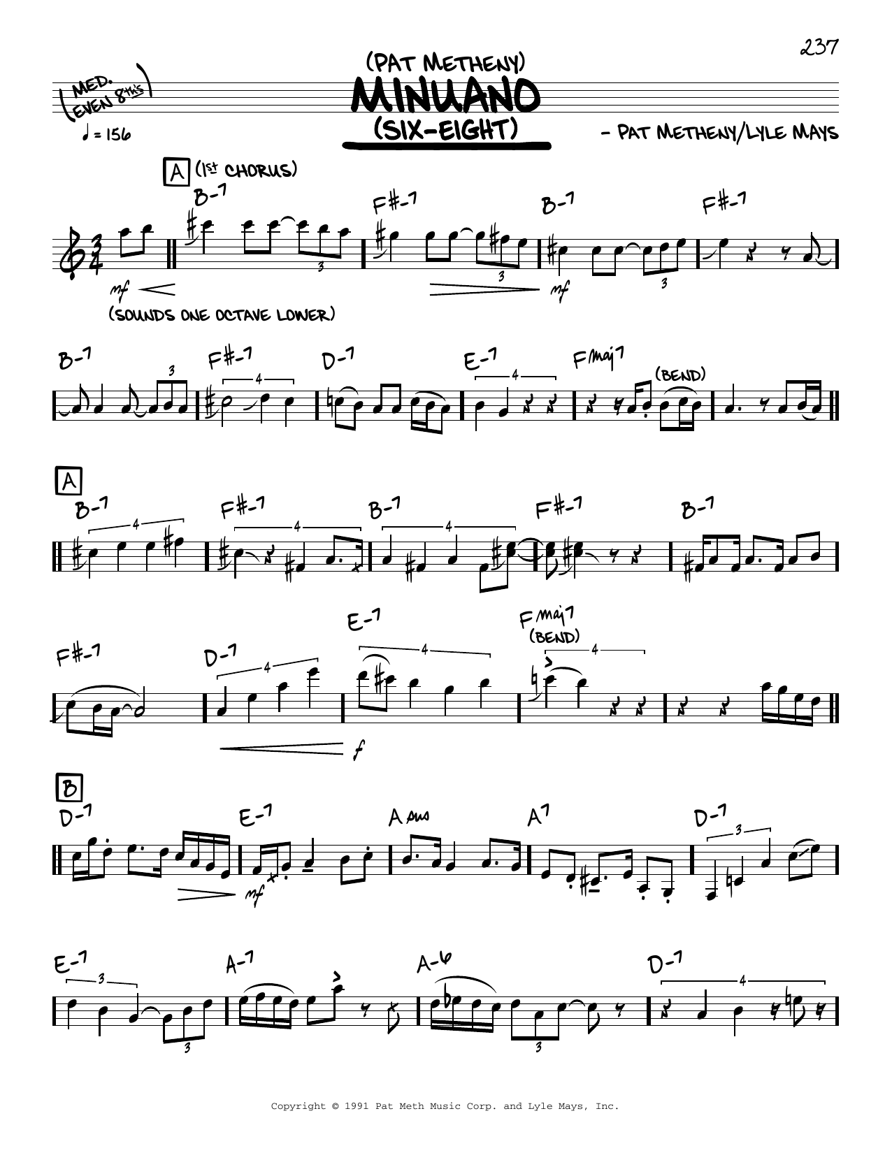 Download Pat Metheny Minuano (Six-Eight) (solo only) Sheet Music