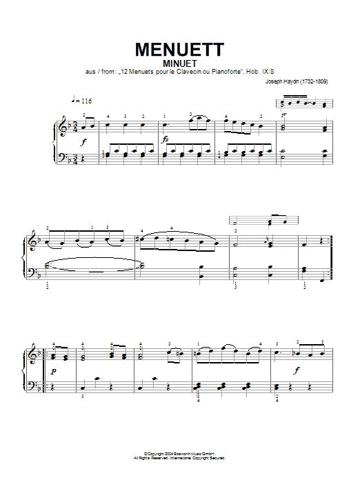 Download Franz Joseph Haydn Minuet, From 12 Menuets Pour Le Claveci Sheet Music