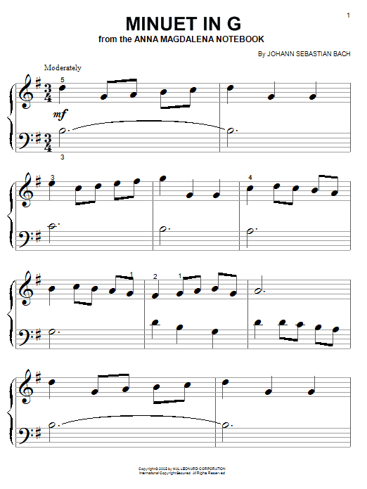 Download Johann Sebastian Bach Minuet In G Sheet Music