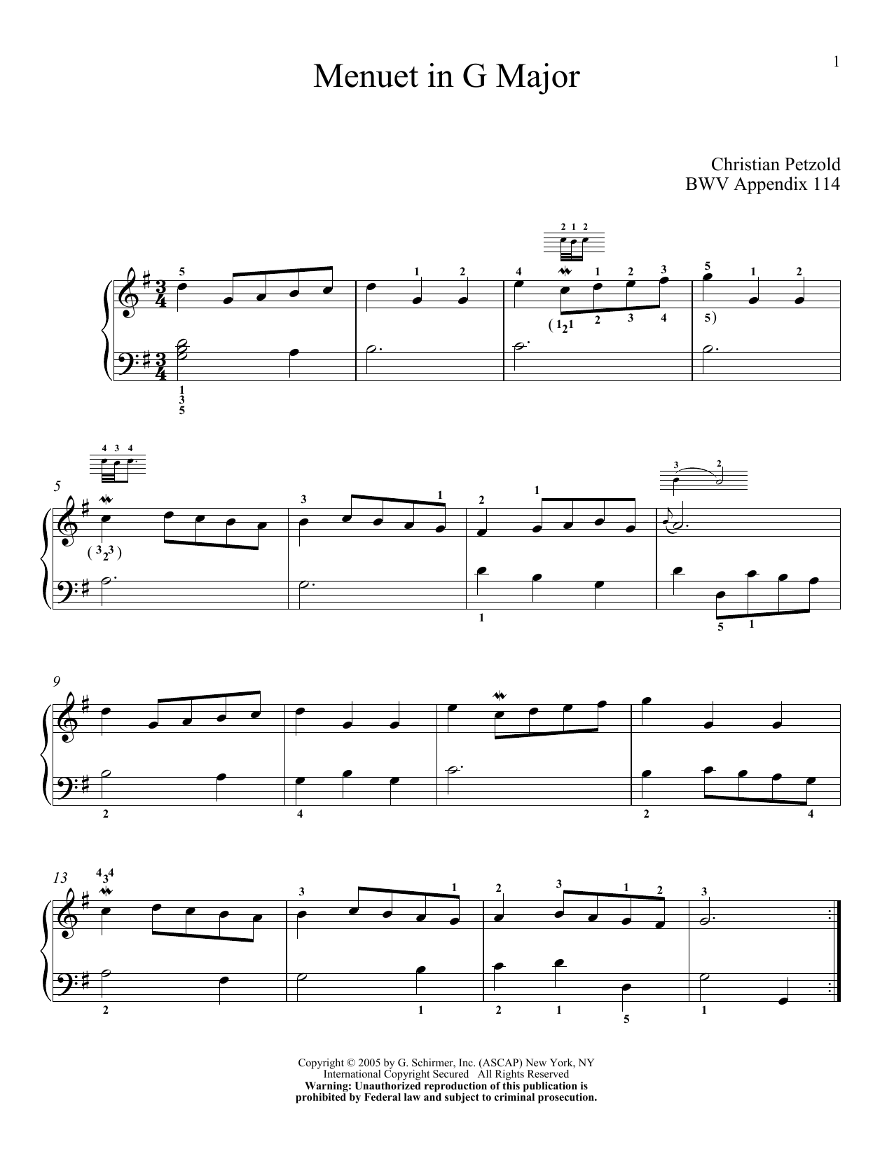 Download J.S. Bach Minuet In G Sheet Music