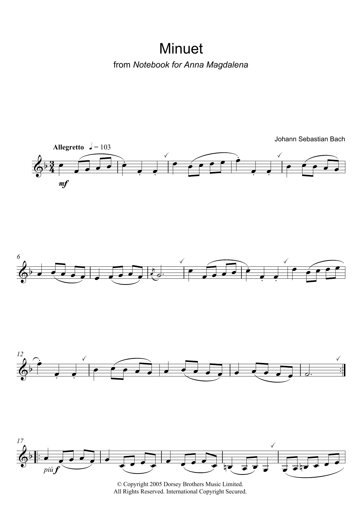 Download Johann Sebastian Bach Minuet in G Major (from The Anna Magdal Sheet Music