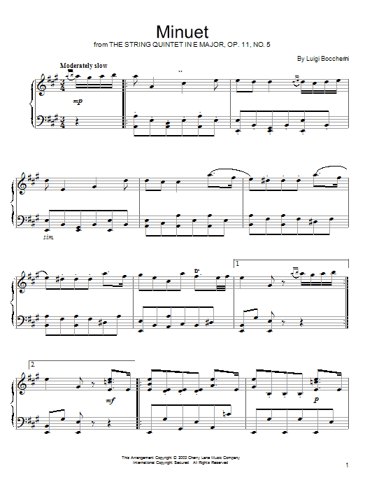 Download Luigi Boccherini Minuet (from String Quintet in E Major, Sheet Music