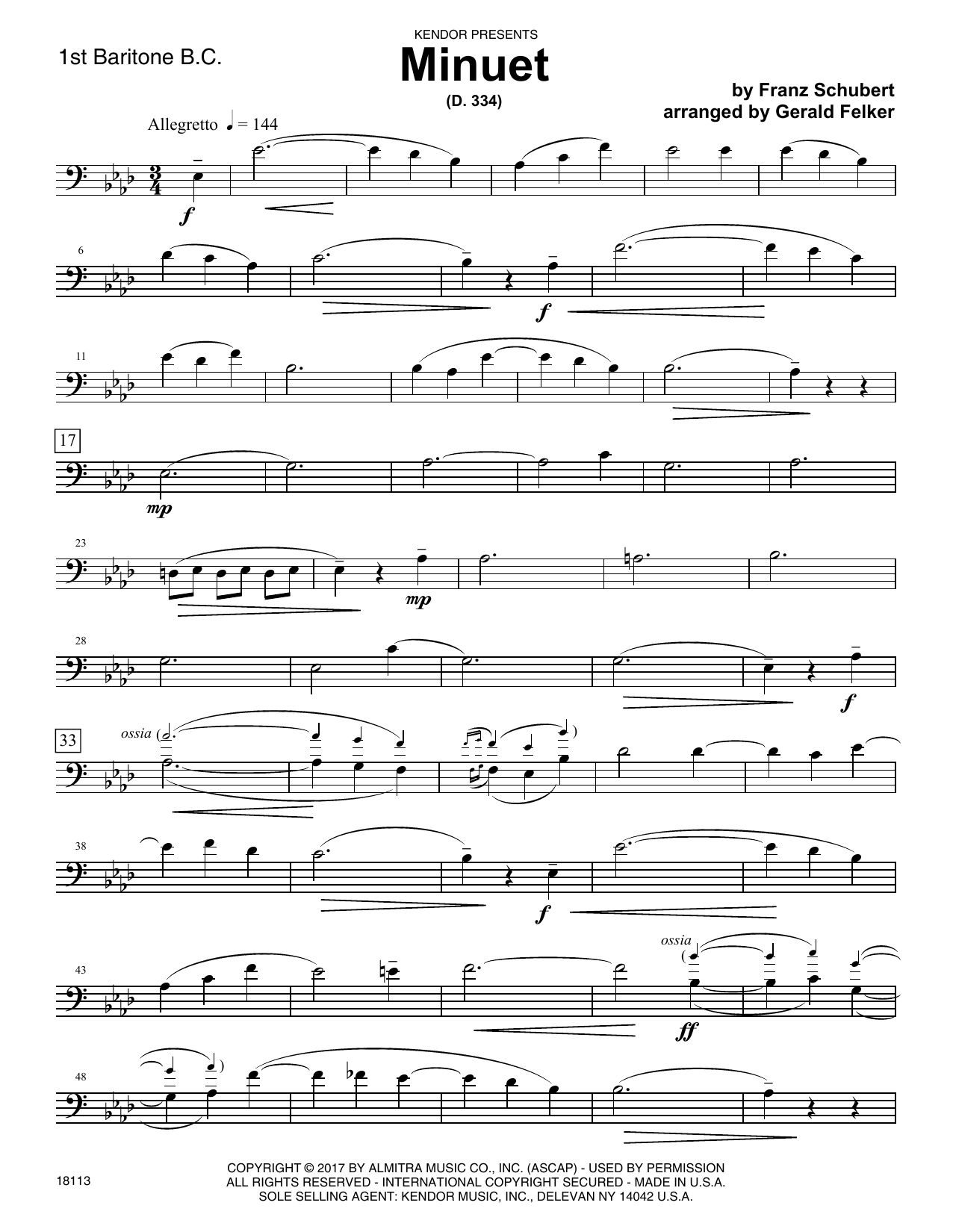 Download Gerald Felker Minuet (D. 334) - 1st Baritone B.C. Sheet Music