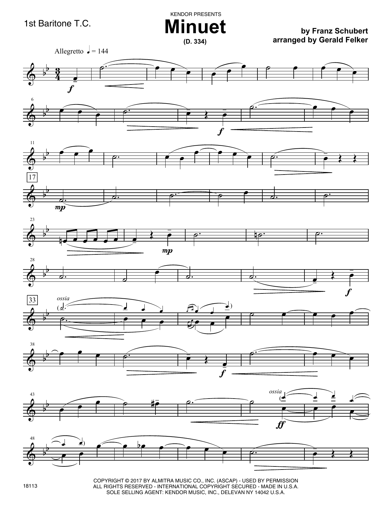 Download Gerald Felker Minuet (D. 334) - 1st Baritone T.C. Sheet Music