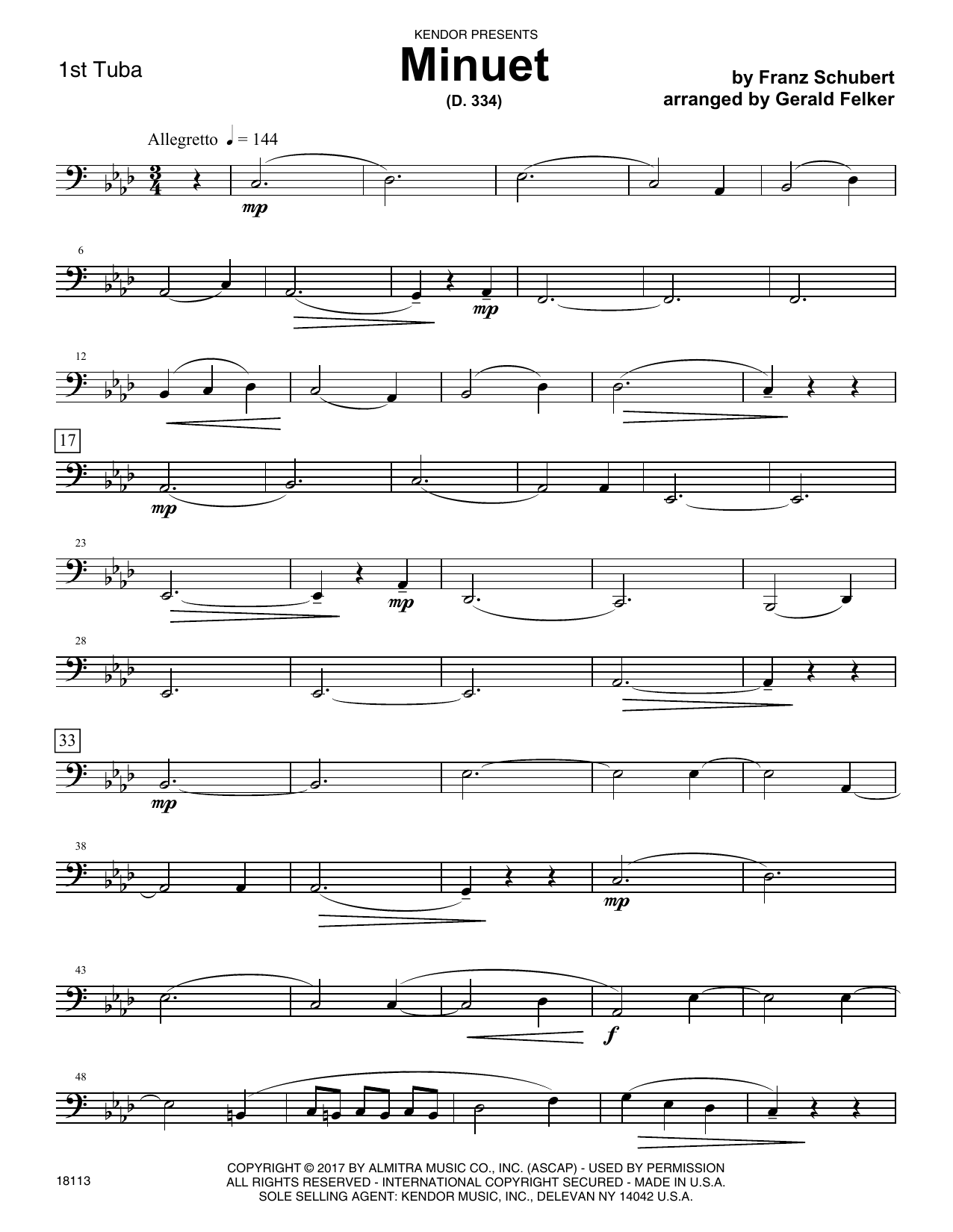 Download Gerald Felker Minuet (D. 334) - 1st Tuba Sheet Music