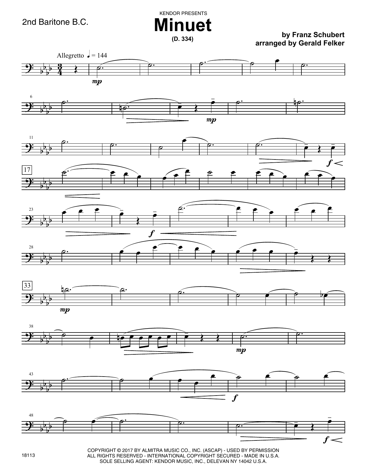 Download Gerald Felker Minuet (D. 334) - 2nd Baritone B.C. Sheet Music