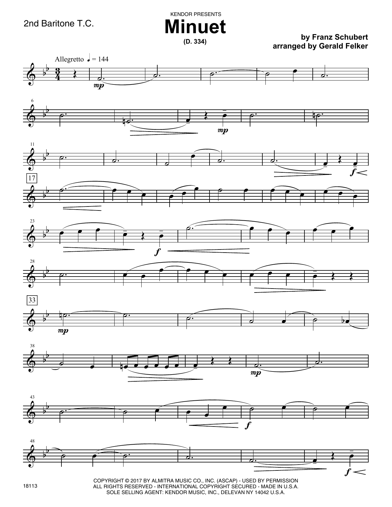 Download Gerald Felker Minuet (D. 334) - 2nd Baritone T.C. Sheet Music