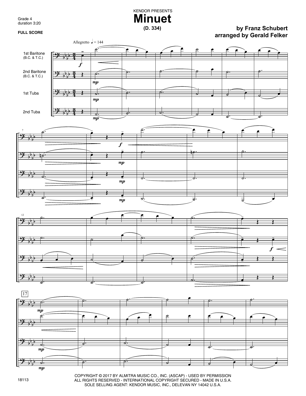 Download Gerald Felker Minuet (D. 334) - Full Score Sheet Music