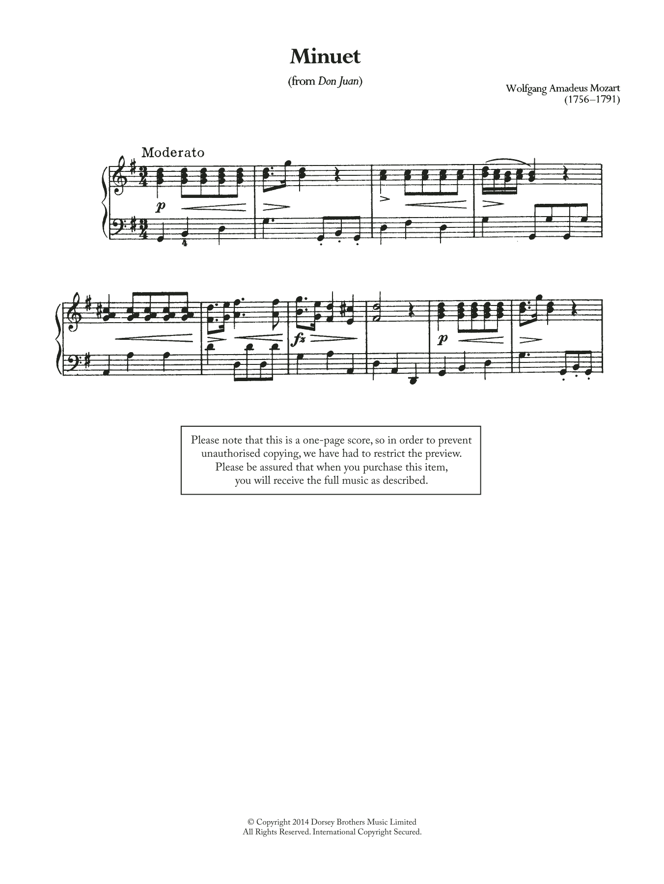 Download Wolfgang Amadeus Mozart Minuet (From 'Don Juan') Sheet Music