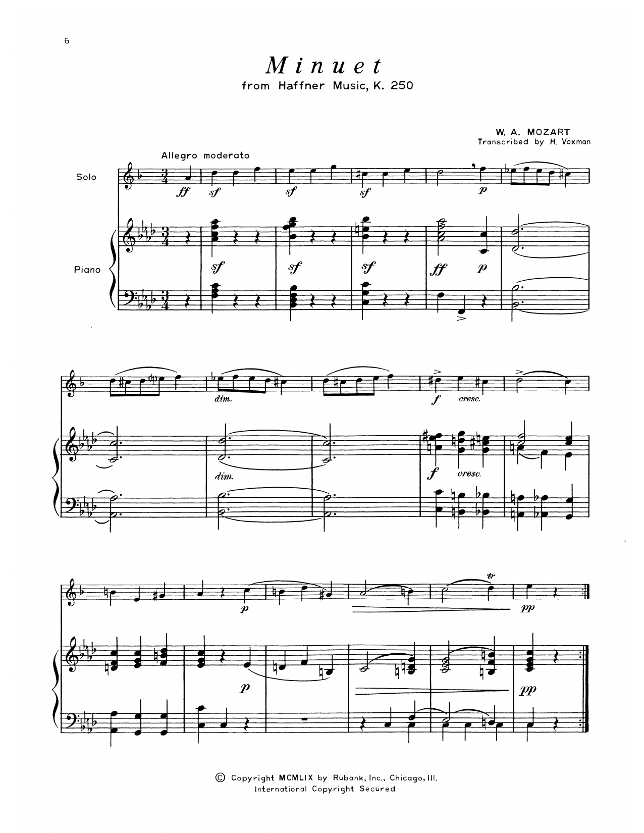 Download Wolfgang Amadeus Mozart Minuet (from Haffner Music) Sheet Music