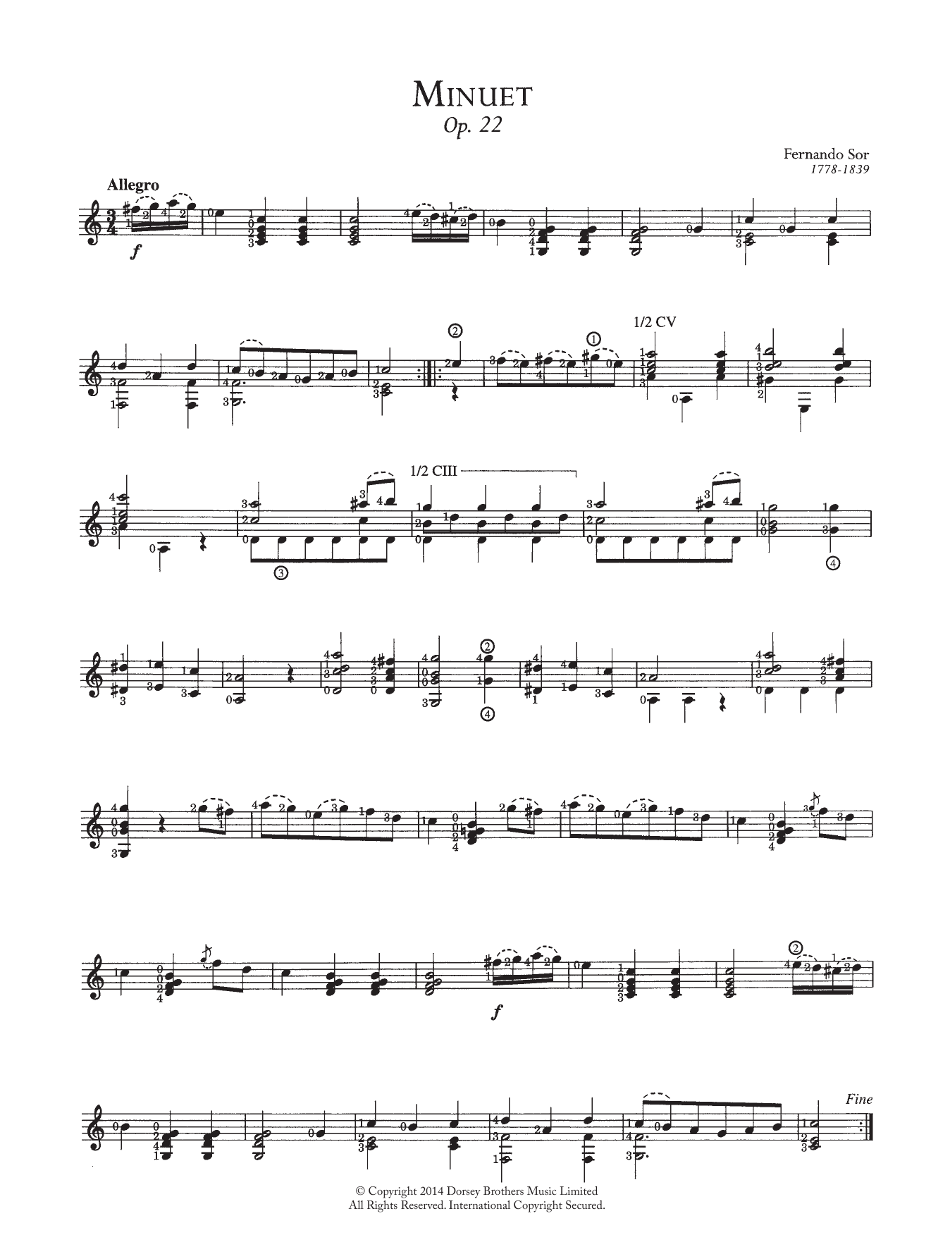Download Fernando Sor Minuet, Op.22 Sheet Music