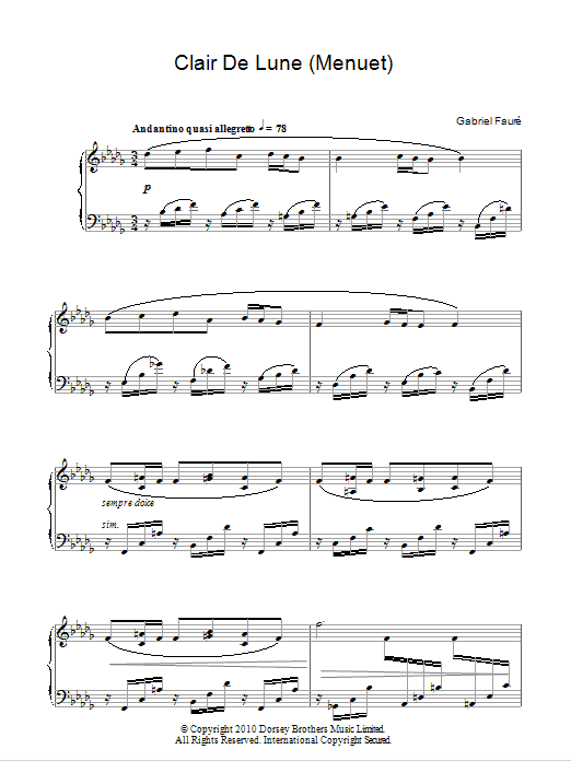Download Gabriel Fauré Minuet From Clair De Lune Sheet Music