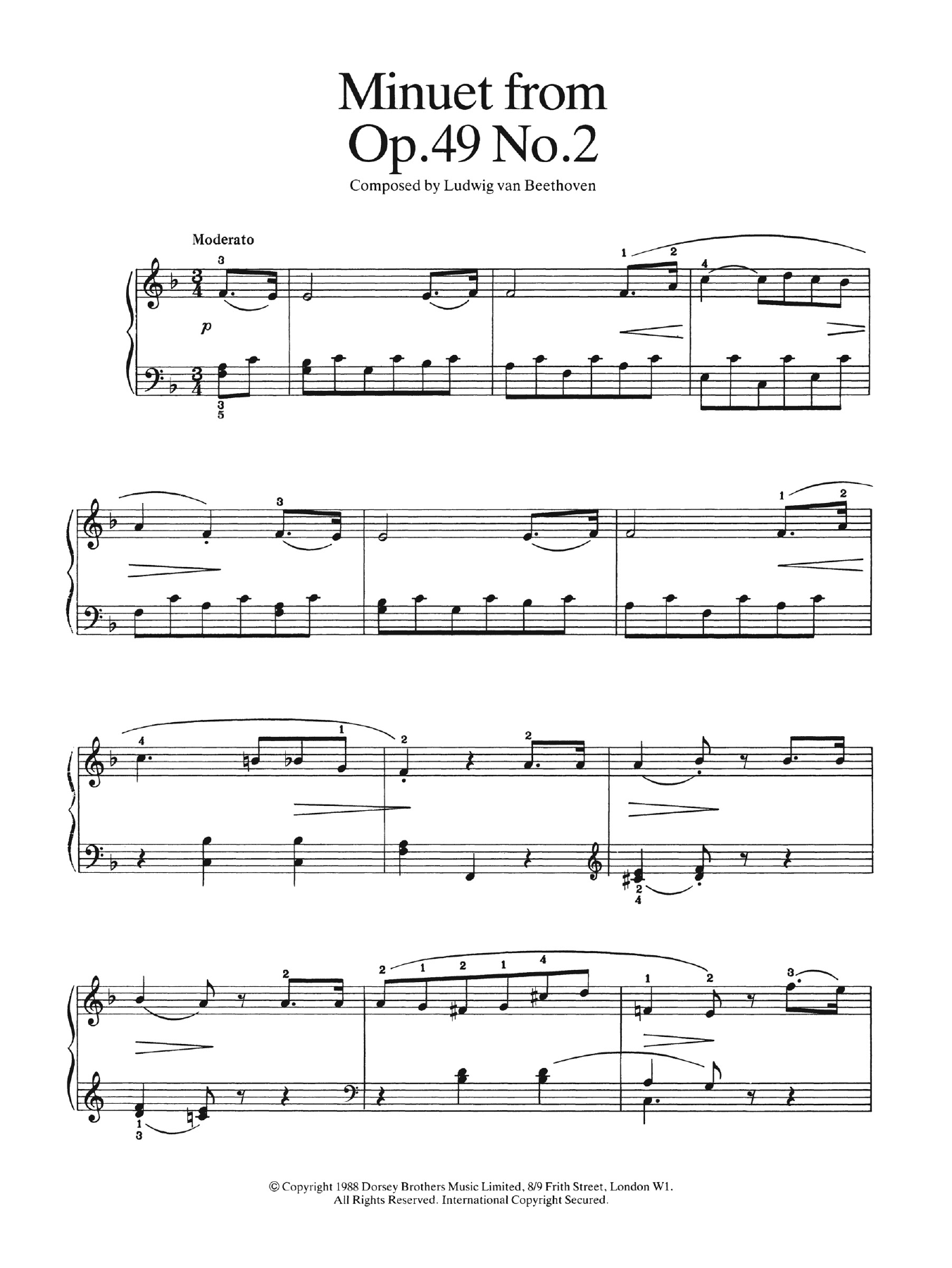 Download Ludwig van Beethoven Minuet from Op. 49, No.2 Sheet Music